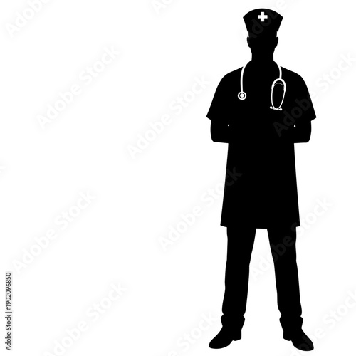 Black Silhouette Icon A nurse standing confidently with a stethoscope around the neck, in a minimalistic silhouette style on a white background (1).jpg
