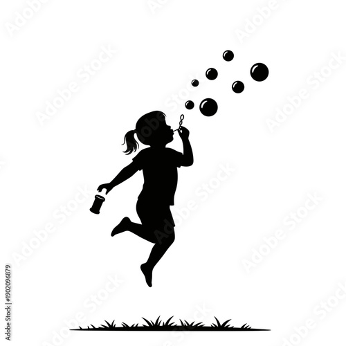 Black Silhouette Icon A playful girl blowing bubbles, with a few bubbles floating above, in a minimalistic silhouette style on a white backgroun (2).jpg
