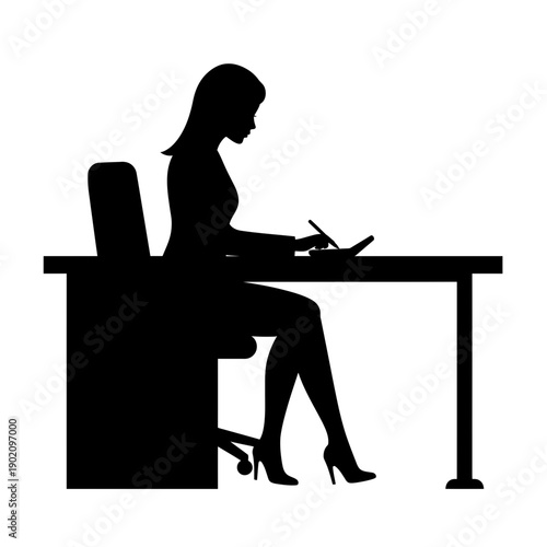 Black Silhouette Icon A professional woman sitting at a desk working on a calculator, in a minimalistic silhouette style on a white background (2).jpg