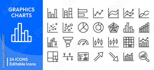 Data Visualization and Charts Line Icon Set
