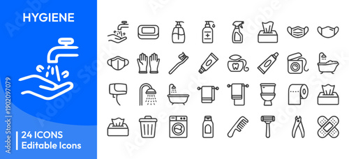 Hygiene and Cleaning Line Icon Set