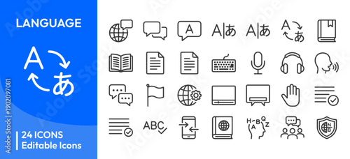 Language and Translation Line Icon Set