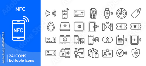 NFC and Contactless Technology Line Icon Set