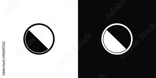 Black and white pie chart symbol on black background for data visualization