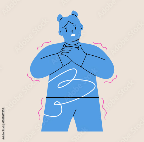 Anxious girl feeling worried and nervous. Colorful vector illustration