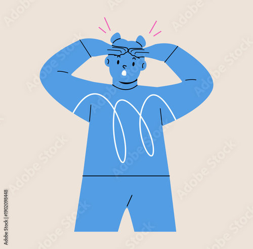 Happy girl looking into the distance with his hands above eyes. Colorful vector illustration