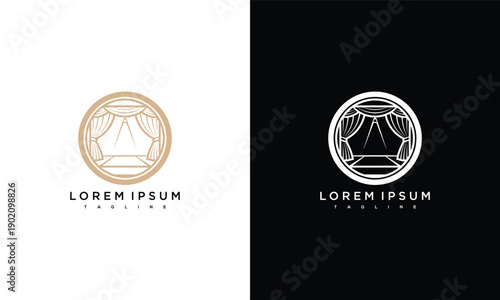 Luxury Stage Curtains Logo Vector Design - Elegant Theater Branding Icon Template.