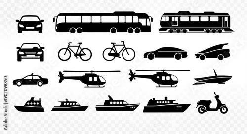 Collection of Transportation Silhouettes Vector Icons.