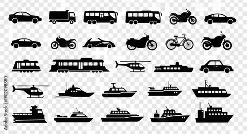 Collection of Transportation Silhouettes Vector Icons.