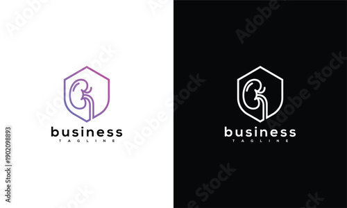 Kidney Medical Healthcare Logo - Shield Protection Symbol for Urology Clinic Branding.