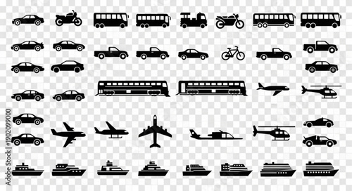 Collection of Transportation Silhouettes Vector Icons.