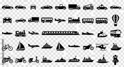 Collection of Transportation Silhouettes Vector Icons.