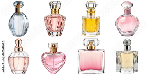 Foto luxurious photograph showcasing an elegant collection of assorted perfume bottles with unique designs and colors
