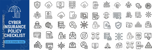 Cyber Insurance and Security Line Icons