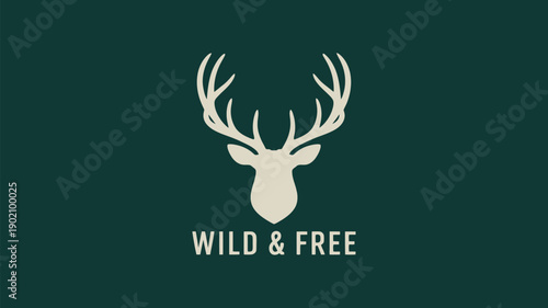 Stunning deer head logo on dark green background with wild and free text
