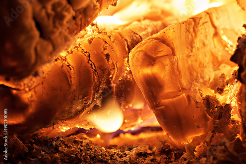 Burning firewood in a rural stove. Traditional stove in the countryside. Close-up