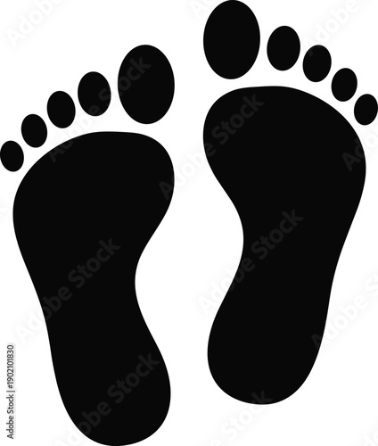 Black human footprint silhouette vector illustration with toes, simple design symbolizing walking, movement, presence, direction, signage and educational concepts