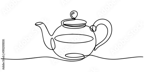 Teapot in continuous line art drawing style. Herbal tea black linear design isolated on white background. Vector illustration, Teapot. Continuous line drawing, Teapot with Steam. Single Line Drawing.