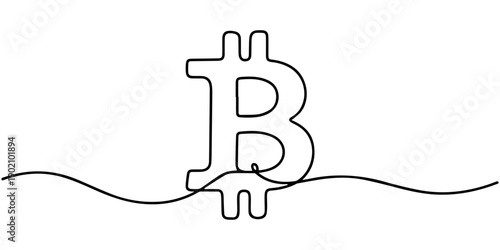 Single continuous line art bitcoin cryptocurrency silhouette. Blockchain modern finance international banking technology concept design one sketch outline drawing vector illustration