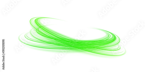 Swirling round motion with glowing waves. Futuristic green vortex full of sparkle, magic, and energy.