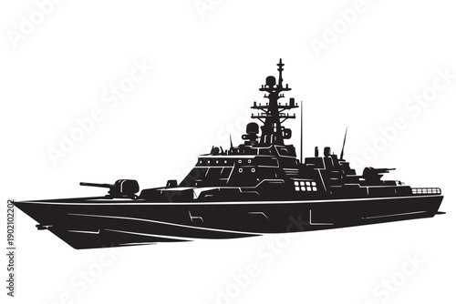 Naval Escort Ship Silhouette Side View Stealth Hull