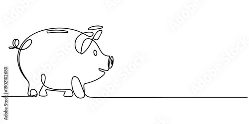 piggy bank one continuous line art, Vector illustration, One line art, Line art graphic style