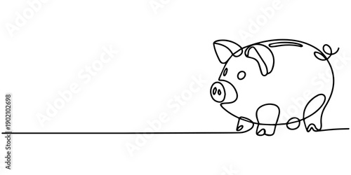 piggy bank one continuous line art, Vector illustration, One line art, Line art graphic style