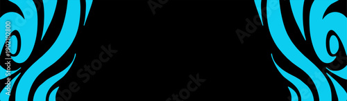 Abstract background with tribal style curved strokes in cyan and black colors conveying bold energetic