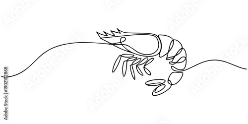 Simple shrimp one line drawing illustration in modern minimalist continuous outline style