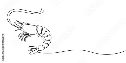 Simple shrimp one line drawing illustration in modern minimalist continuous outline style