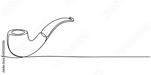 Continuous one line drawing of Tobacco pipe. Single line drawing illustration of Smoking pipe. Tobacco pipe hand drawing vintage concept vector art. Doodle line illustration.
