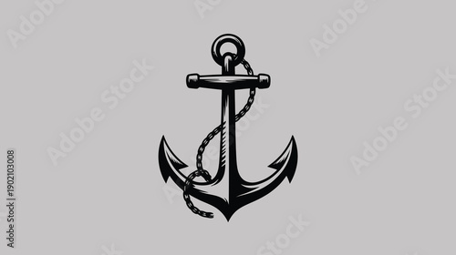 Vintage anchor symbol with rope on gray background