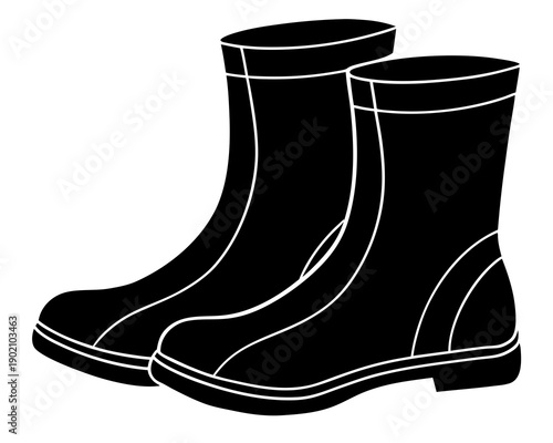 Rubber Rain Boots Silhouette Vector, Waterproof Footwear Illustration