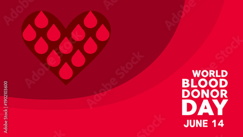 Red heart made from blood drops on world blood donor day june 14 symbolizing donation and healthcare