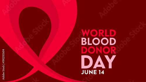 World blood donor day poster with big red heart and text on dark red background