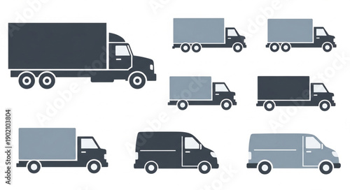 Collection of various truck and van illustrations for delivery services.