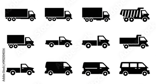Collection of Various Truck and Van Silhouettes.
