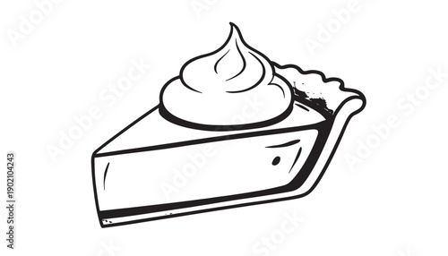 Delicious Pumpkin Pie Slice Vector Illustration with Whipped Cream Topping Isolated Outline Icon for Bakery and Dessert