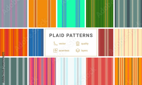 Plaid pack for handbags and totes. Seamless tartan patterns create fashionable everyday accessories. Vector paths stay accurate.