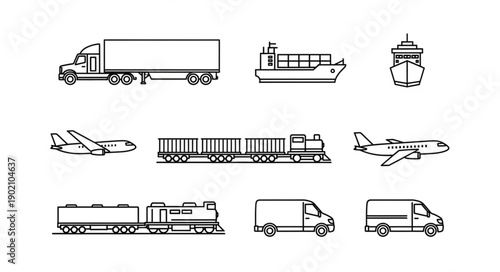 Collection of various transportation vehicles and modes of transport.