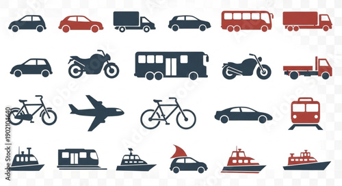 Collection of various transportation vehicles and modes of transport.