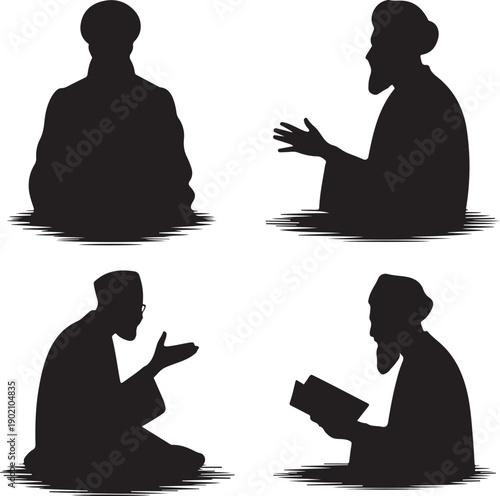 Silhouettes of a man in various sitting positions and actions