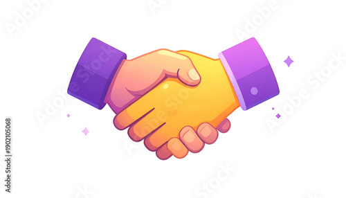 Animated image of two hands clasped in a handshake, conveying agreement or partnership, with sparkly effects