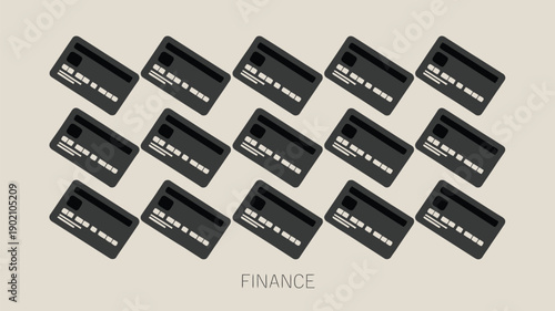 Multiple black credit cards on beige background for finance concepts