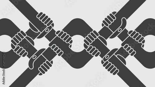 Interconnected wrenches forming a chain on a gray background