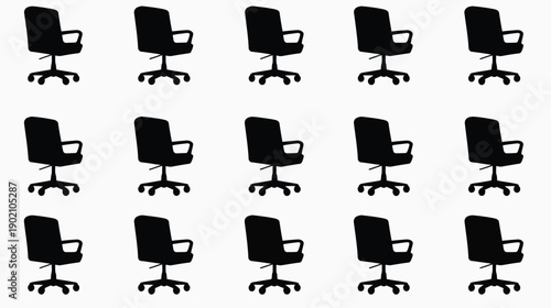 Set of modern office chairs in various positions on white background