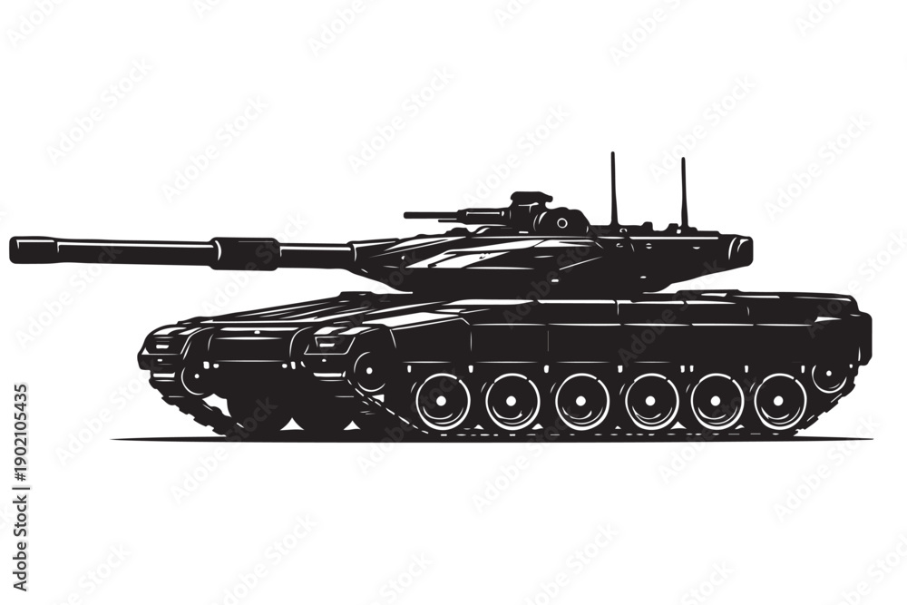 Fototapeta premium Tracked Armored Tank Silhouette Side View Modern Defense