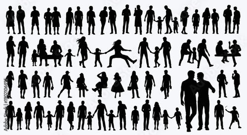 A comprehensive collection of diverse human silhouettes, showcasing individuals and families in various poses and activities.