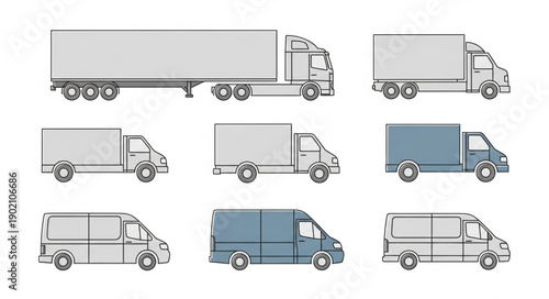 Collection of Various Delivery Trucks and Vans.