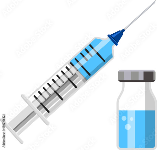 plastic medical syringe and vial icon